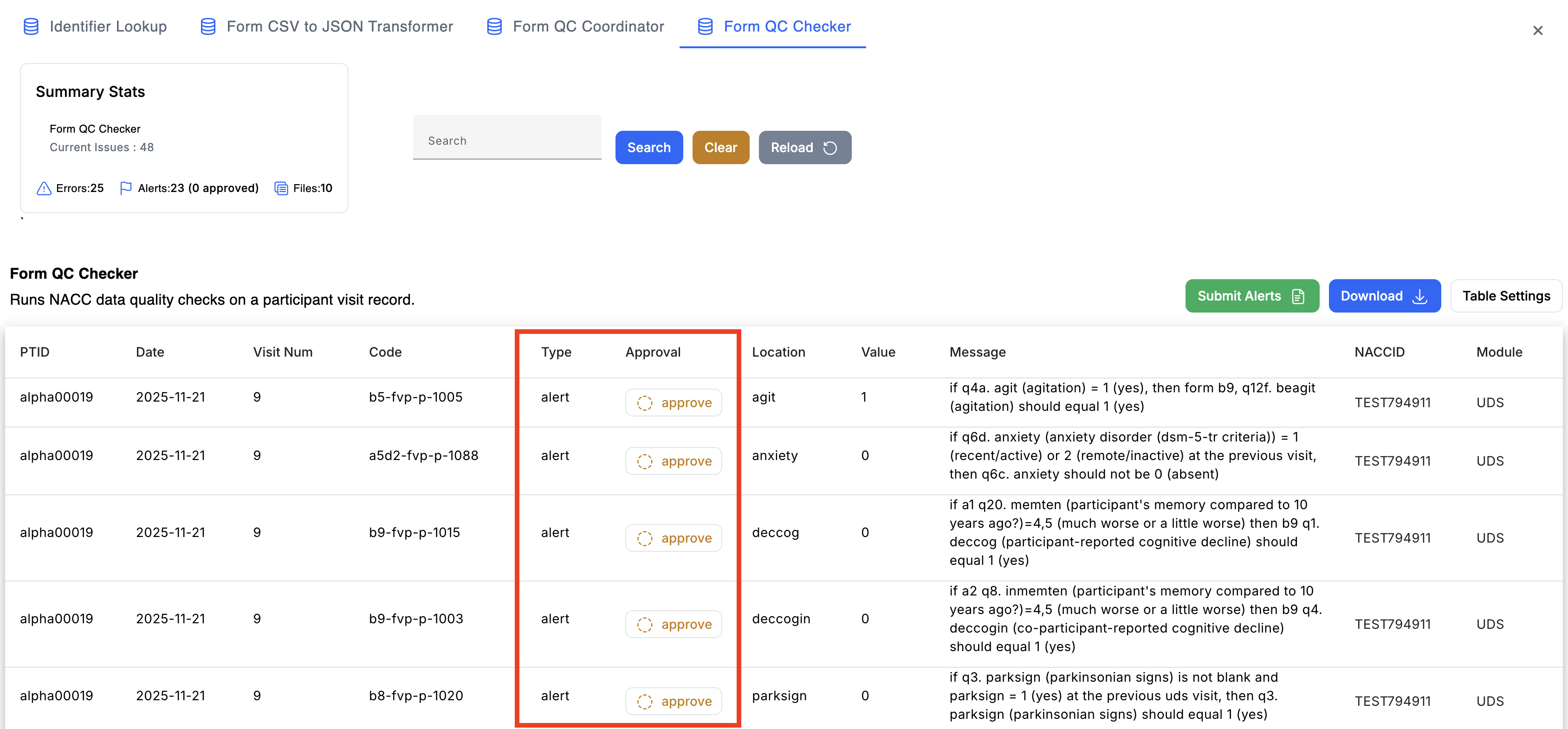 Alt text: Image of the Issue Manager with the "approve" buttons highlighted