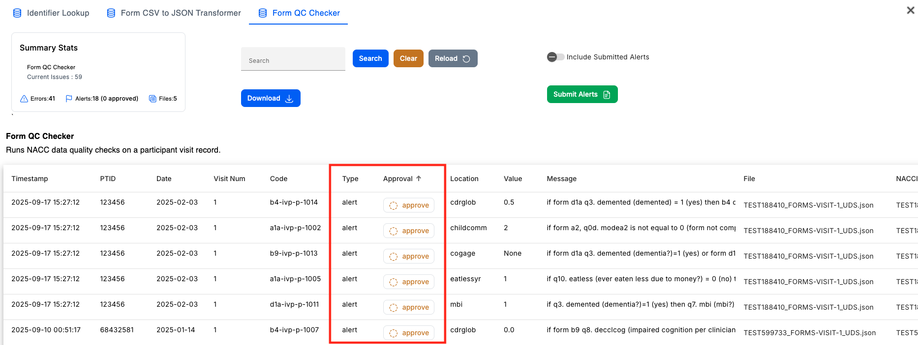 Alt text: Image of the Issue Manager with the &quot;approve&quot; buttons highlighted