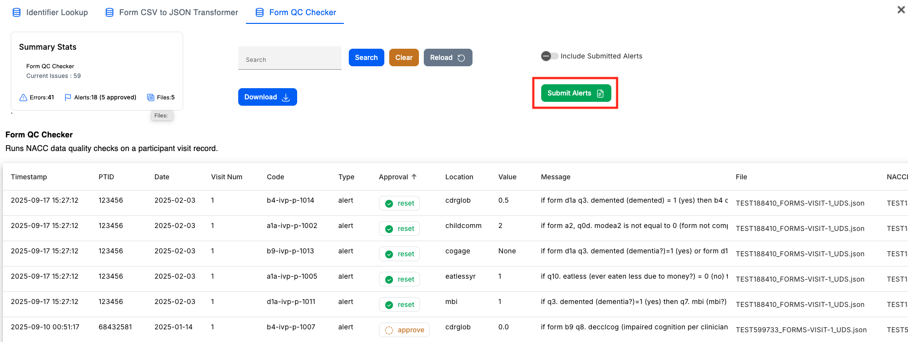 Alt text: Image of the Issue Manager with the &quot;Submit Alerts&quot; button highlighted