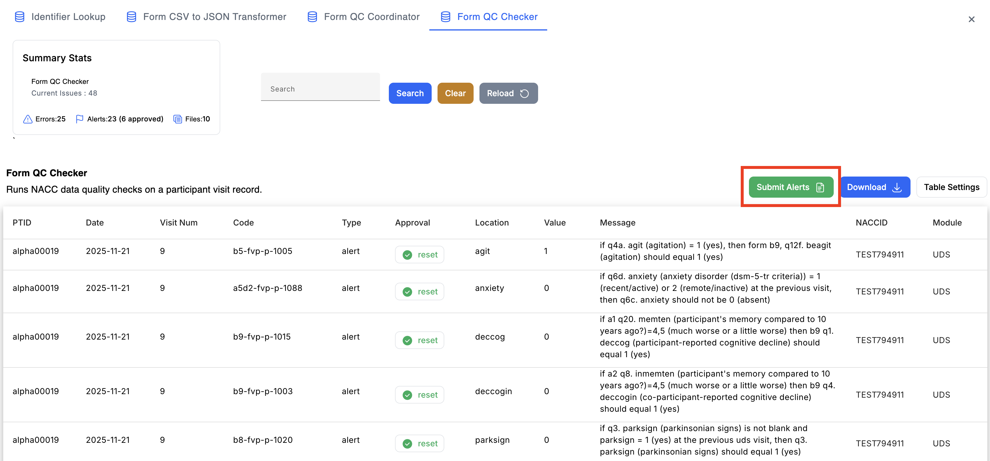 Alt text: Image of the Issue Manager with the "Submit Alerts" button highlighted