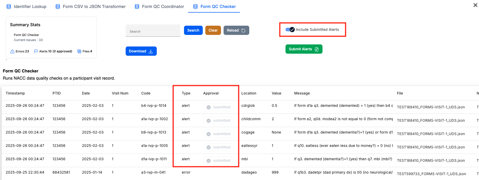 Alt text: Image of the Issue Manager with submitted alerts highlighted