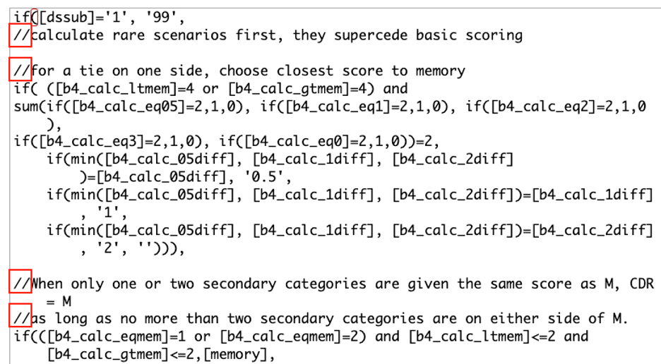 Logic Editor box with red boxes around &quot;//&quot;.