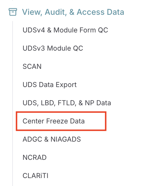 Alt text: Alternative Link to "Center Freeze Data" on the View, Audit, and Access Participant Data page.