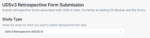 Alt text: UDSv3 Retrospective Form Submission page.