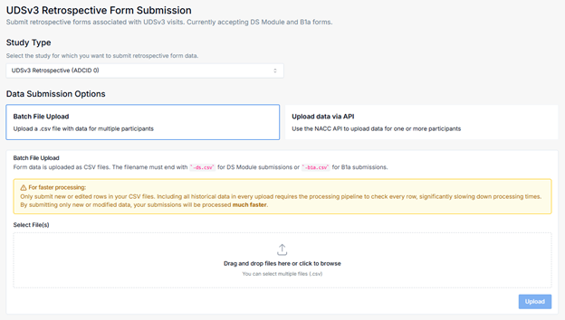 Alt text: DS module submission page showing drag-and-drop file upload area.