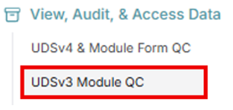 Alt text: Sidebar navigation to UDSv3 DS Module QC.