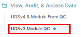 Alt text: Sidebar navigation to UDSv3 DS Module QC.