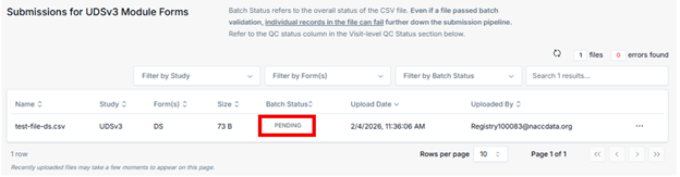 Alt text: File list with Batch Status column value selected.