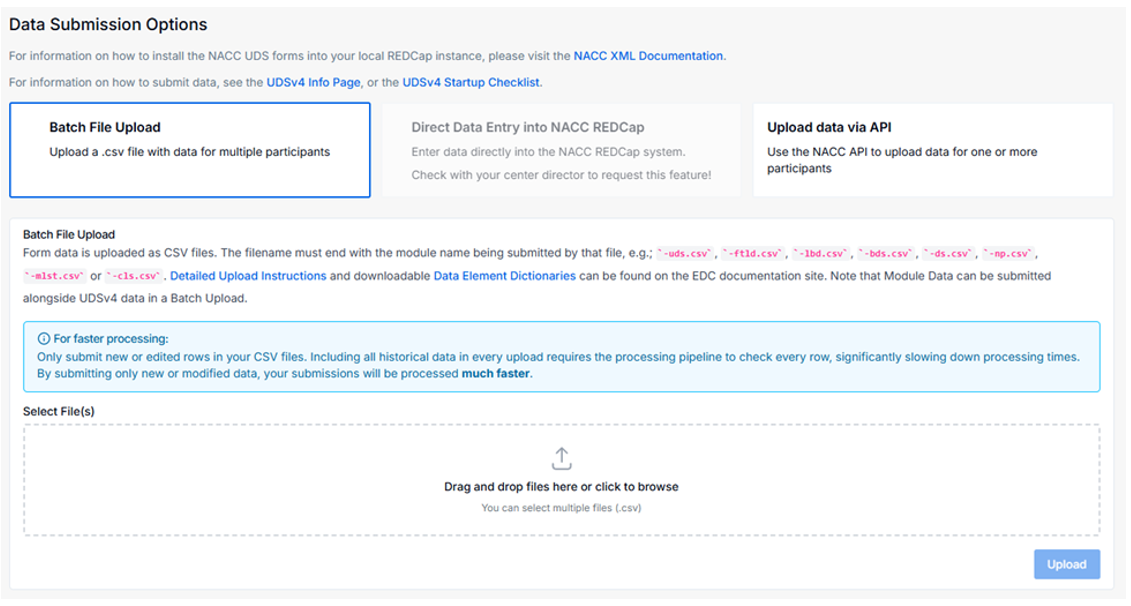 Alt text: Batch File Upload section showing drag-and-drop file upload area.