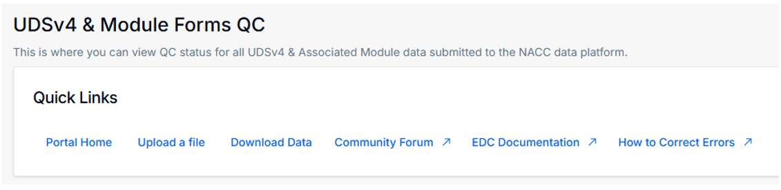 Alt text: UDSv4 &amp; Module Forms QC page.