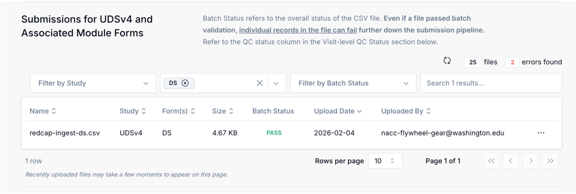 Alt text: File list with Batch Status column value selected.