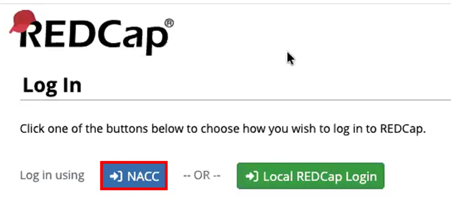 Alt text: REDCap login page with authentication options.