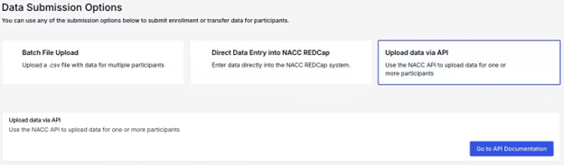 Alt text: Upload data via API option.