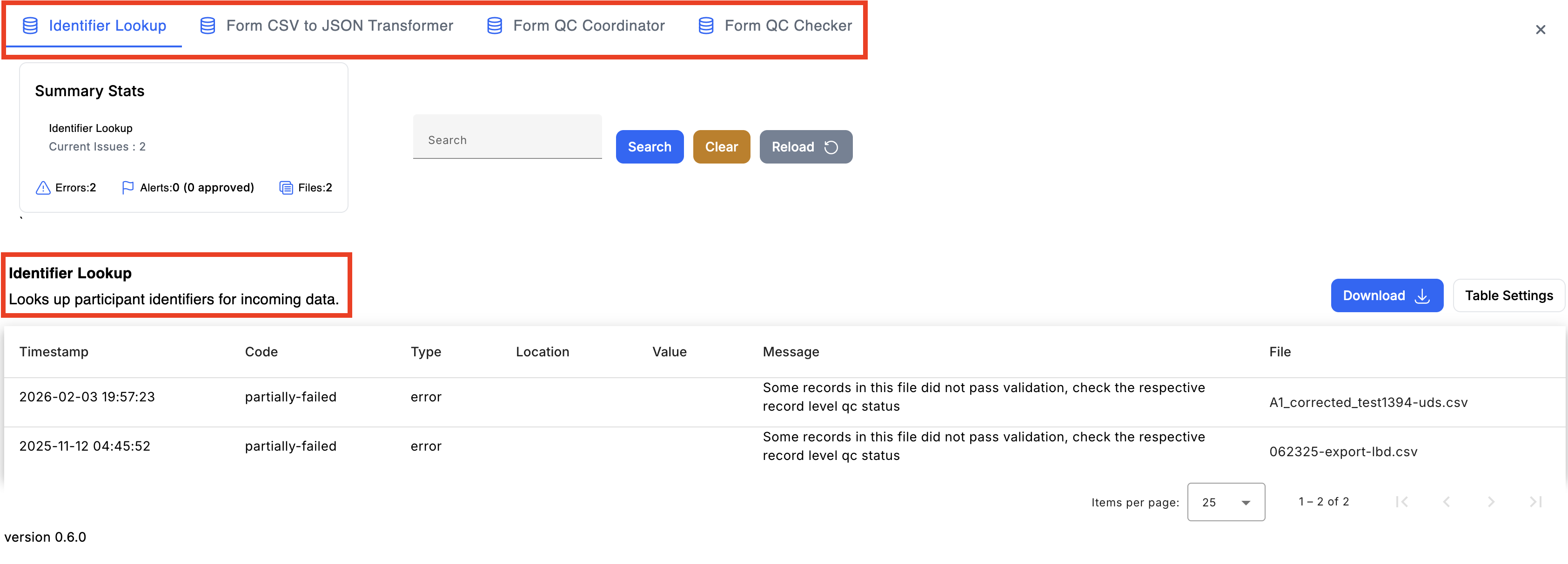Full error report with detailed error lookup view