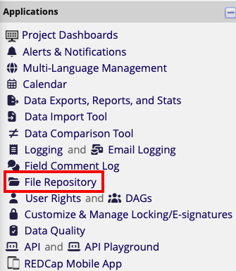 Applications section with red box around File Repository