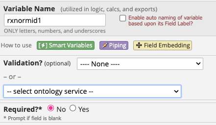 Validation section with &#39;select ontology service&#39; selected and no
&#39;Enable searching within a biomedical ontology&#39; visible.
