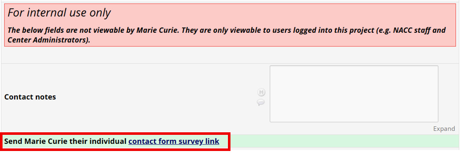 Alt text: Contact form survey link generation.