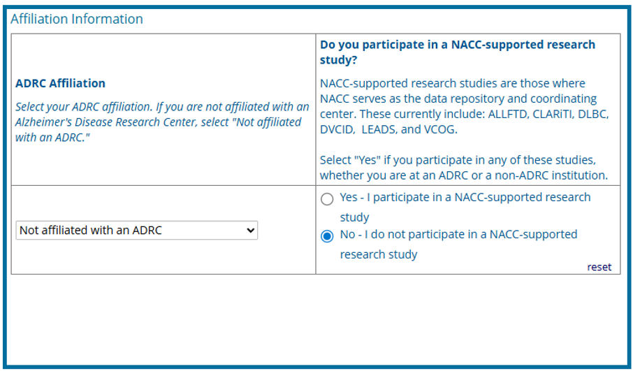 Screenshot: nacc-dir-42-adrc-affiliations-non-ADRC-No.png