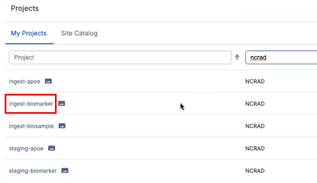 Screenshot: ncrad-returns-02-ingest-project-selected.png