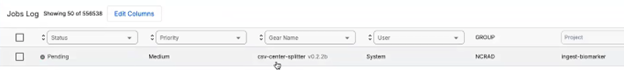Screenshot: ncrad-returns-07-jobs-log-center-splitter-complete.png