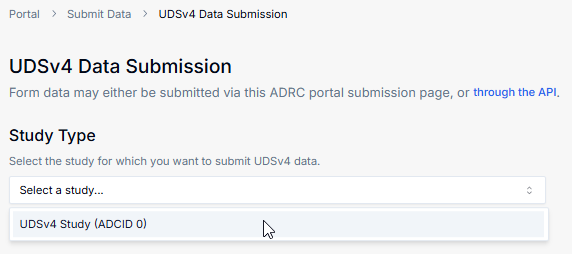 Study selection on the form submission page.