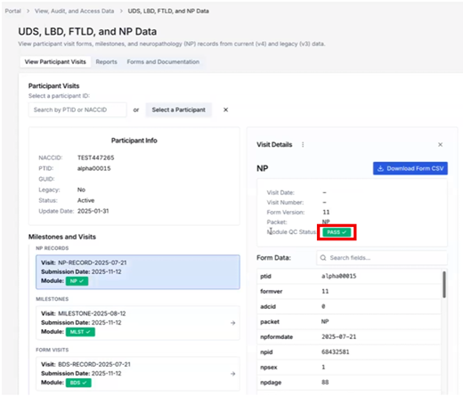 Alt text: np download 13 module qc status pass button.
