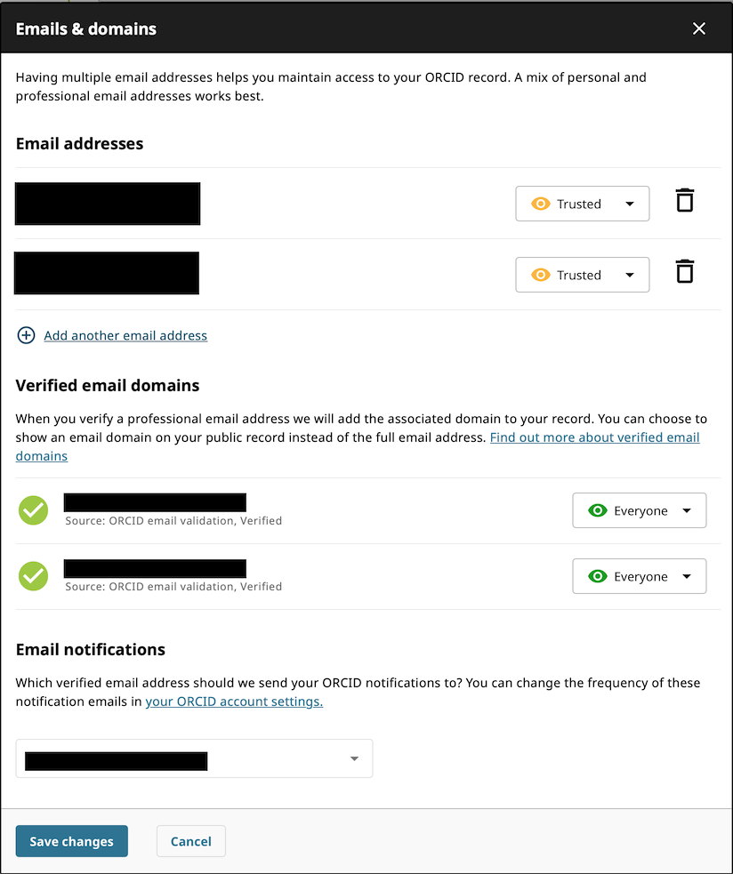 set email visibility to trusted and domain visibility to everyone