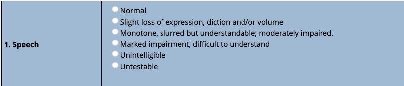 Data entry form page showing the question 'Speech'