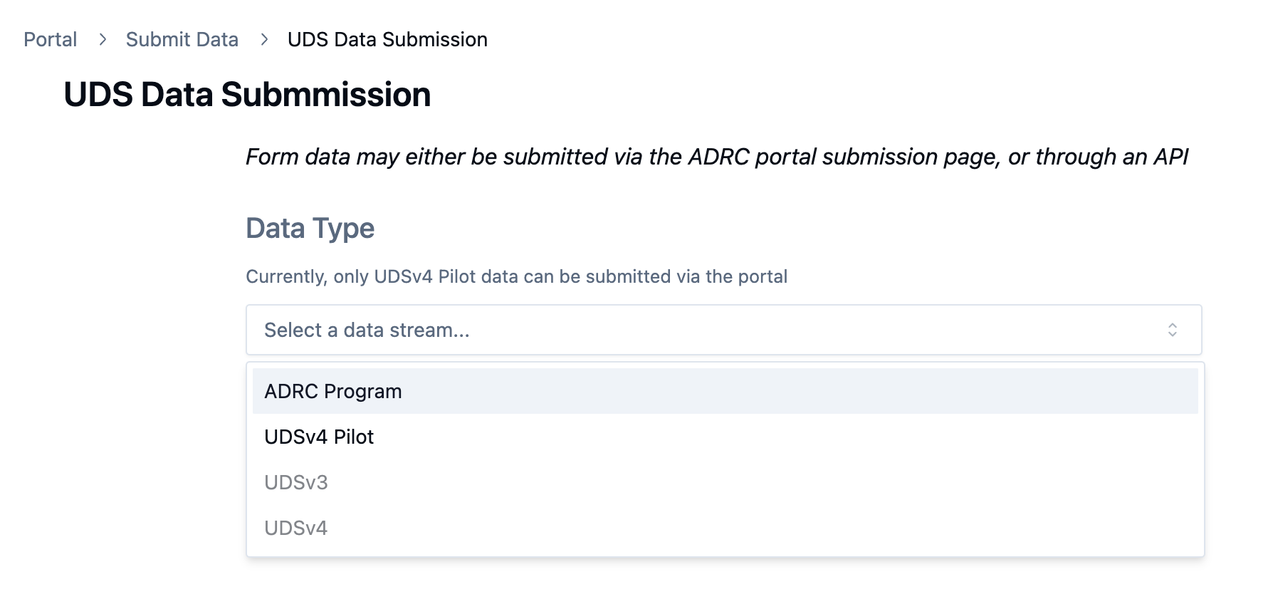 Select the ADRC Program from the drop down list for upload.