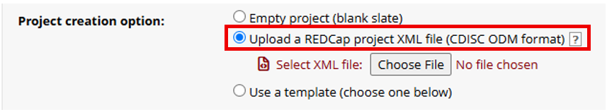 Upload REDCap project XML file interface