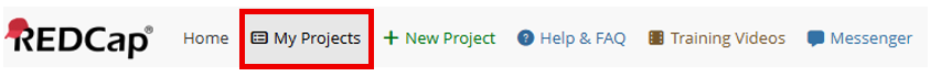 My Projects tab in REDCap portal dashboard