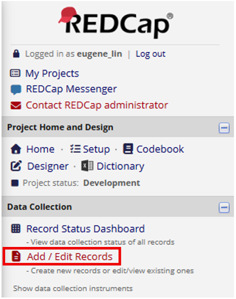 Add/Edit Records button in REDCap project