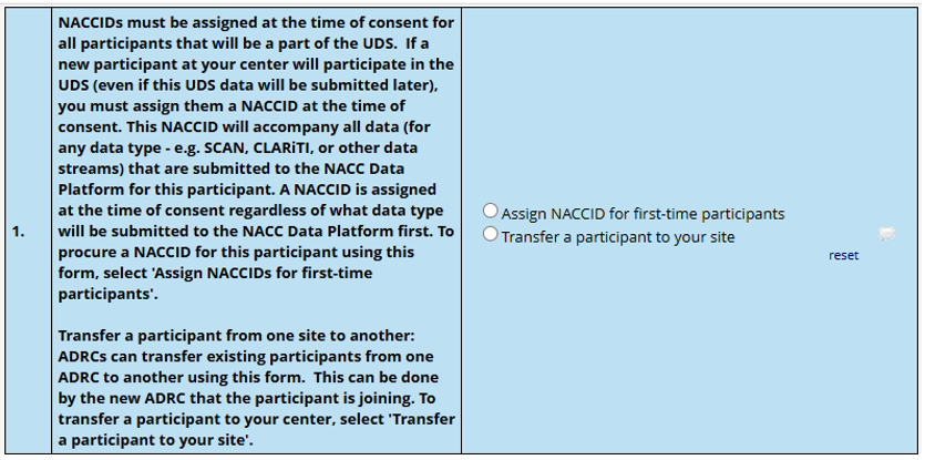 Section 1 of REDCap data entry form