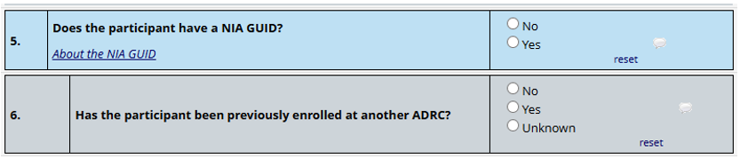 Sections 5 and 6 of REDCap data entry form