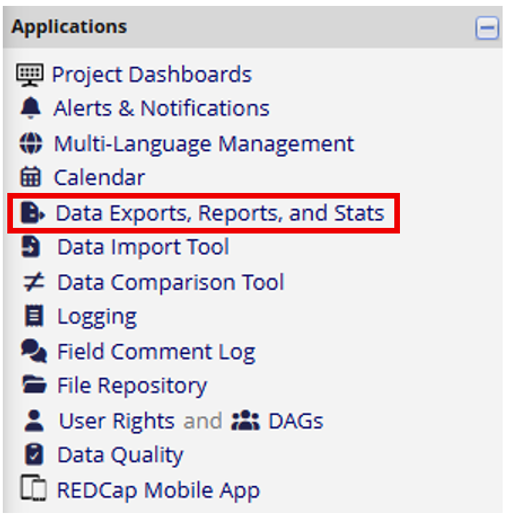 Data export options available in REDCap
