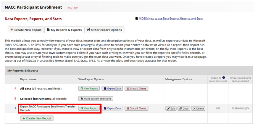 View Report button in REDCap