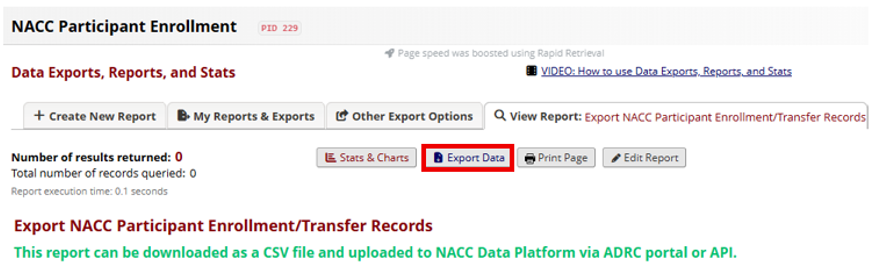 Export Data button in REDCap