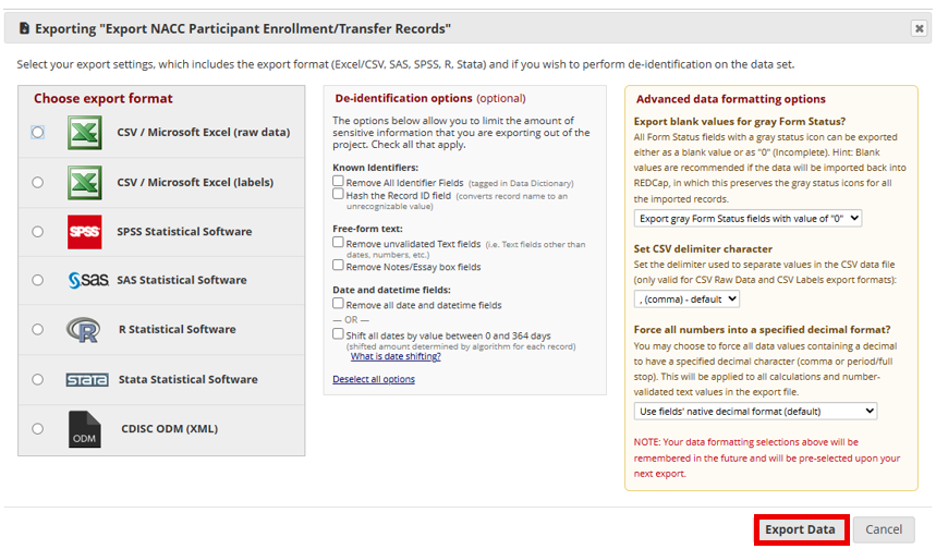 Exported data preview in REDCap