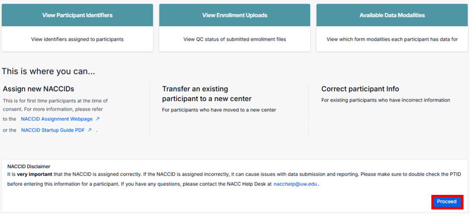 NACC ID disclaimer for review before data submission