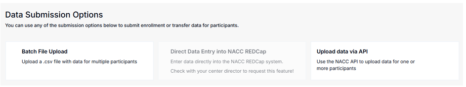 Data submission options and choices in REDCap portal