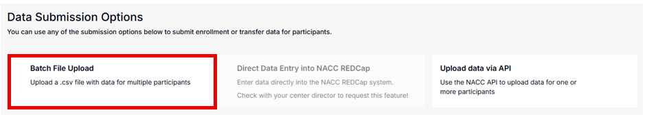 Batch file upload interface for NACC data submission