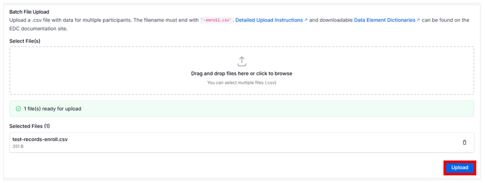 CSV file upload interface for NACC data submission