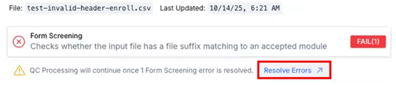 Resolve errors button for batch upload failures