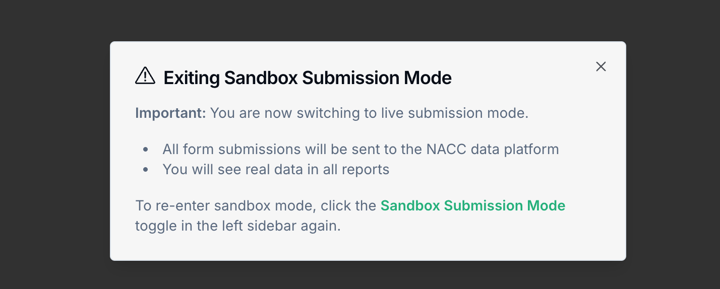 Sandbox Mode Dialog