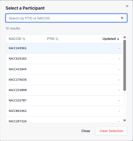 Alt text: Participant search interface and results list.