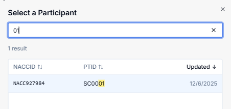 Alt text: Participant selected in results list.