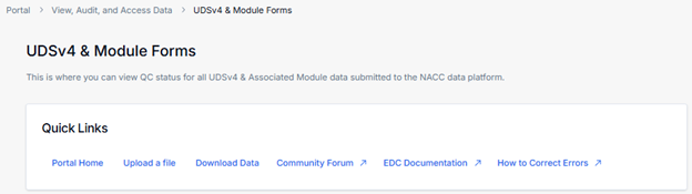 Alt text: "Download Data" link in the UDSv4 &amp; Module Forms interface.