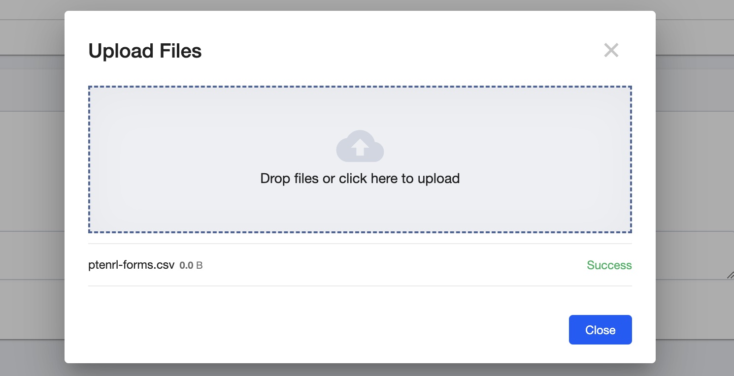 'successful file upload is indicated in the popup window'